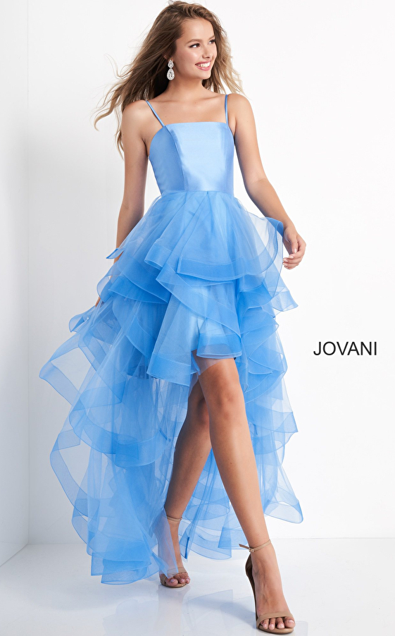 jovani Blue High Low Spaghetti Straps Kids Dress K66708