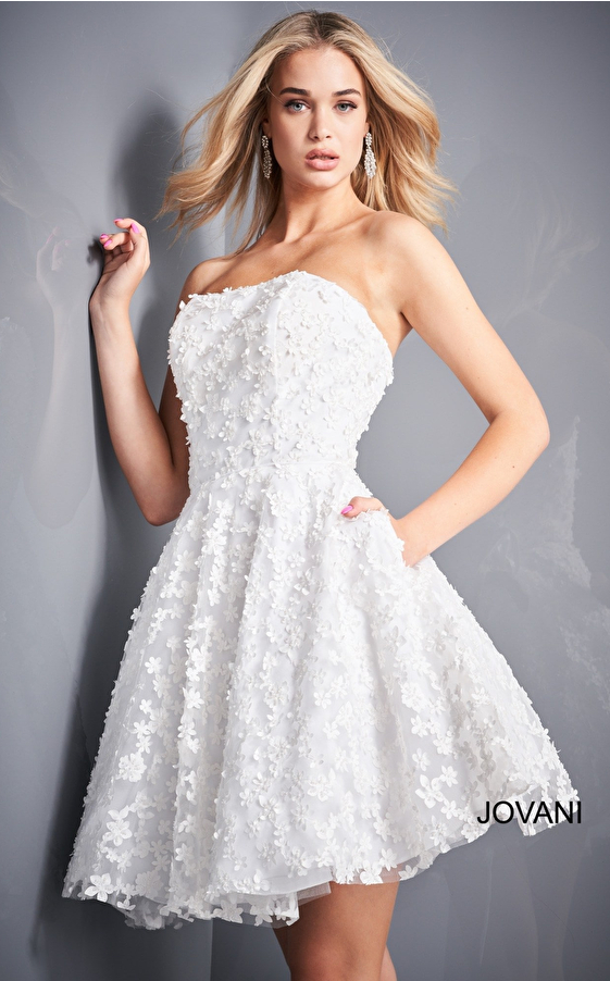 strapless short white dress 02564