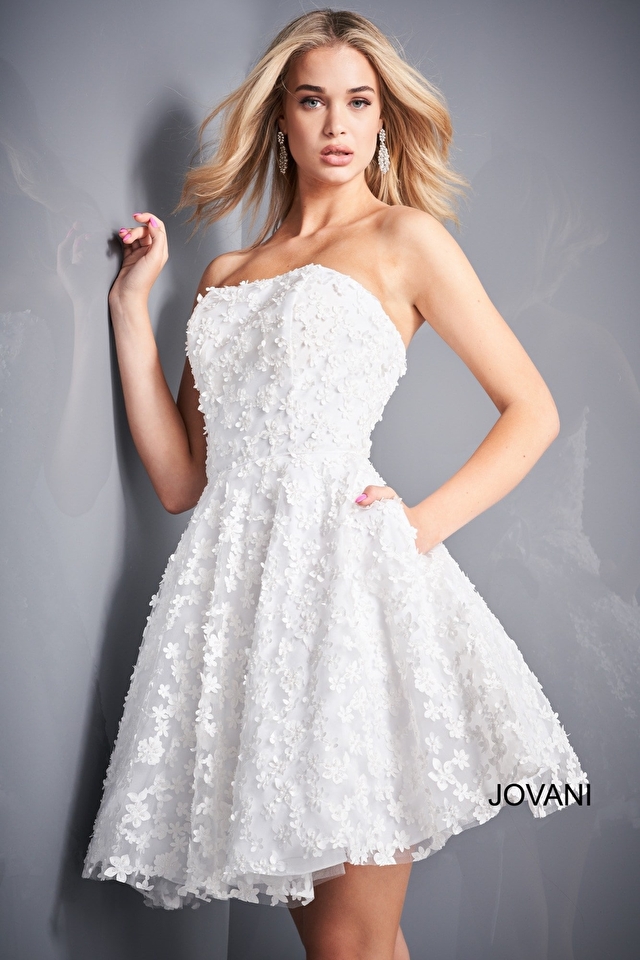 Model wearing Jovani style K02564 fit & flare dress