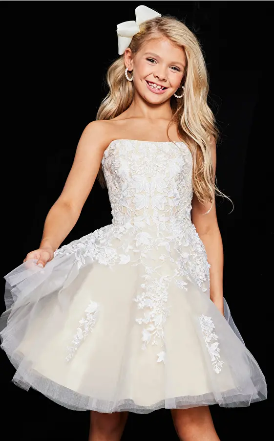jovani White and Nude Fit and Flare Dress K1830