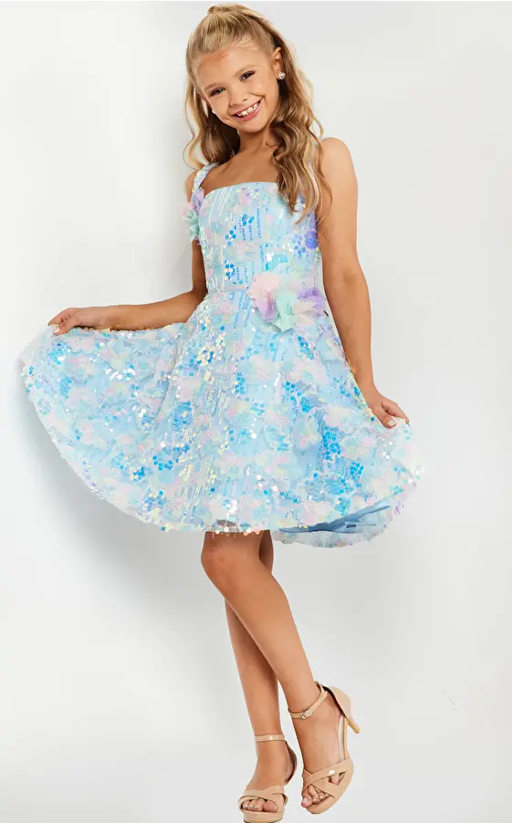 Blue Floral Fit and Flare Short Dress K23956