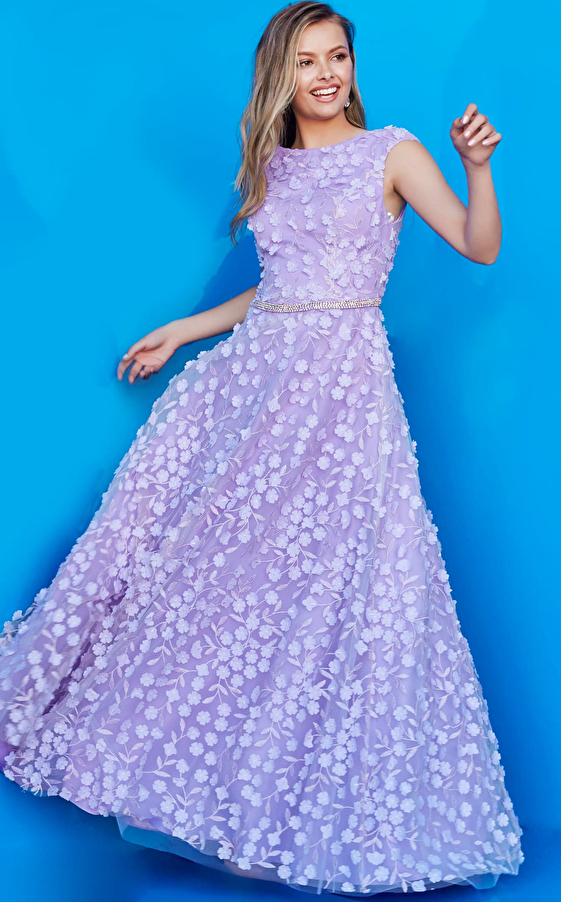 Jovani K07245 Lilac Floral Embellished A Line Girls Dress