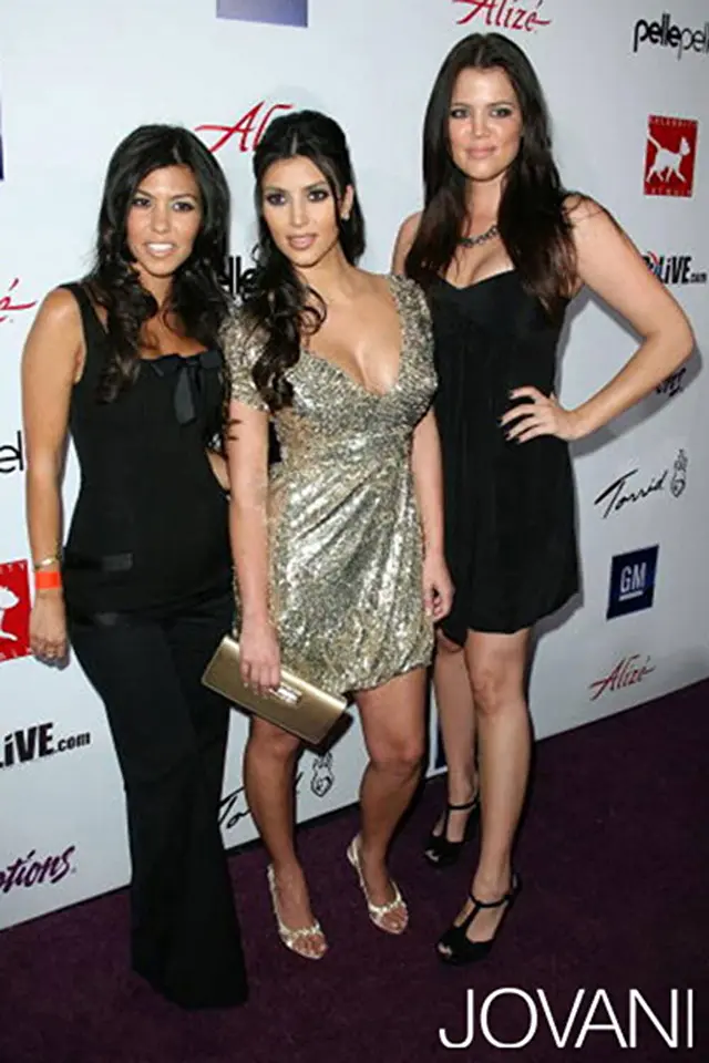 Kim Kardashian wearing a gold Jovani dress