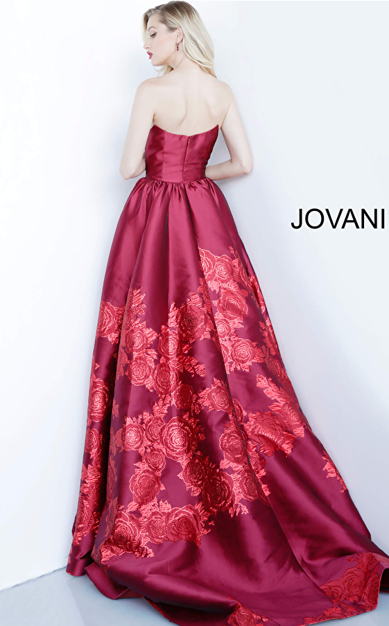 Red floral print prom ballgown Jovani 02038