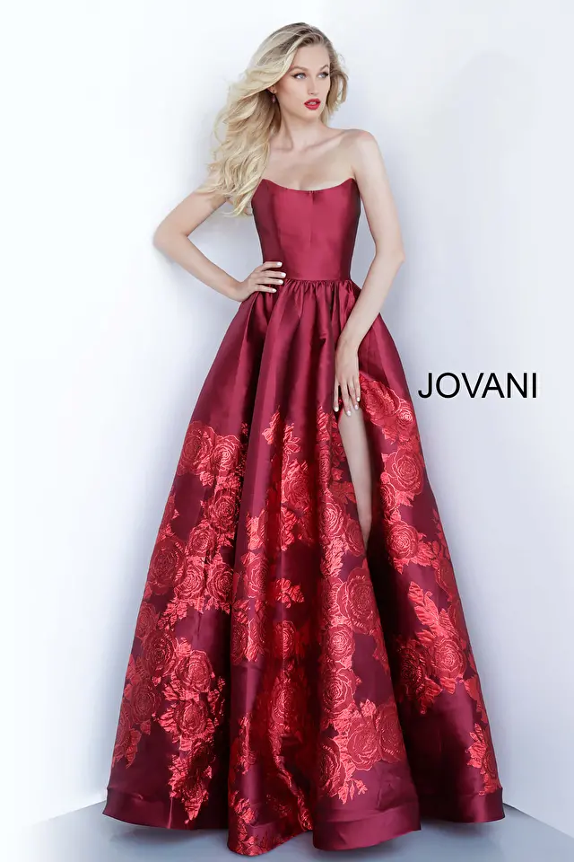 Red long floral Jovani ballgown 02038