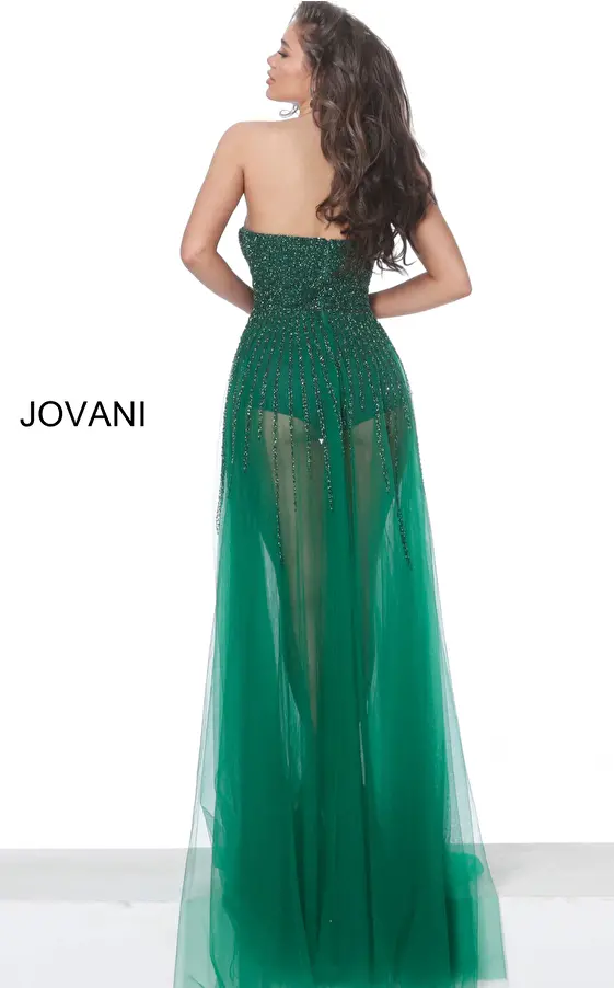 Jovani 02816 Green Strapless Sweetheart Neck Dress 