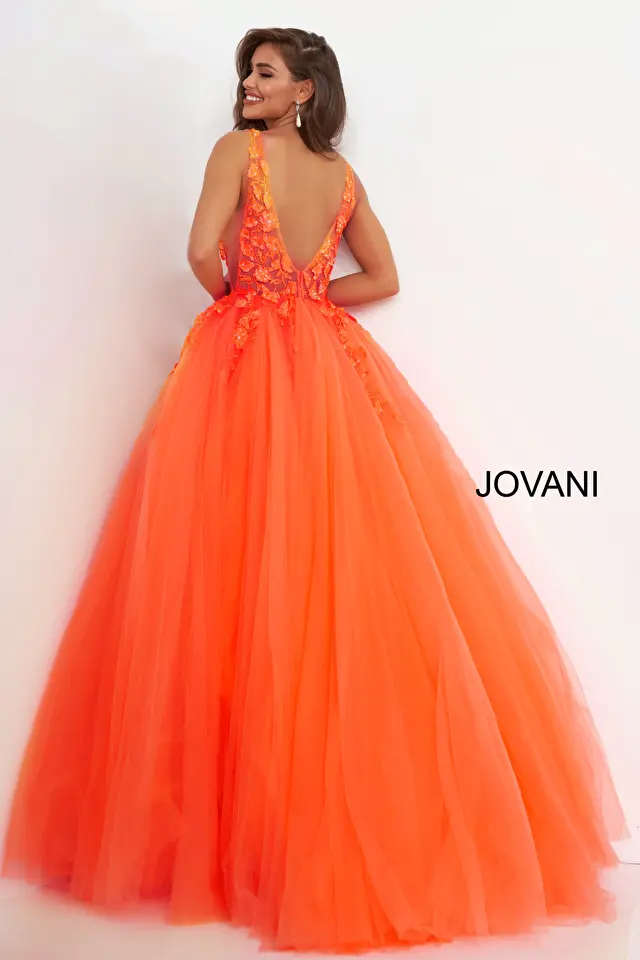 Orange V back ballgown Jovani 02840