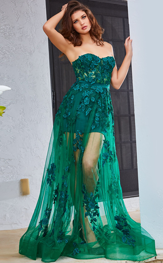 Jovani 02845 Dark Blush Strapless Illusion Prom Dress
