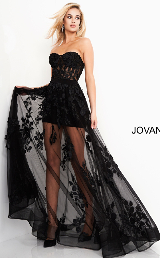 Jovani 02845 Dark Blush Strapless Illusion Dress