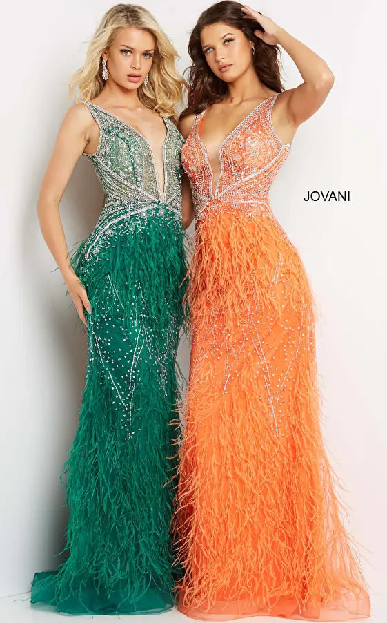 prom dress with feather 03023