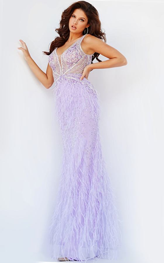 beaded dress with feather 03023
