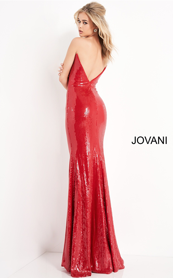 Jovani 03523 Red Strapless Sequin Prom Dress