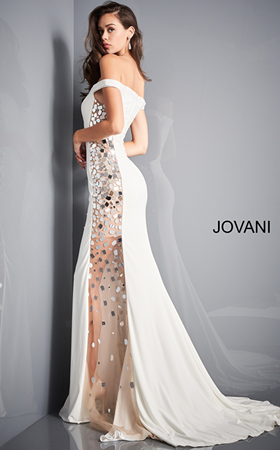 Jovani 03615 Off White Cut Glass Sides Prom Gown