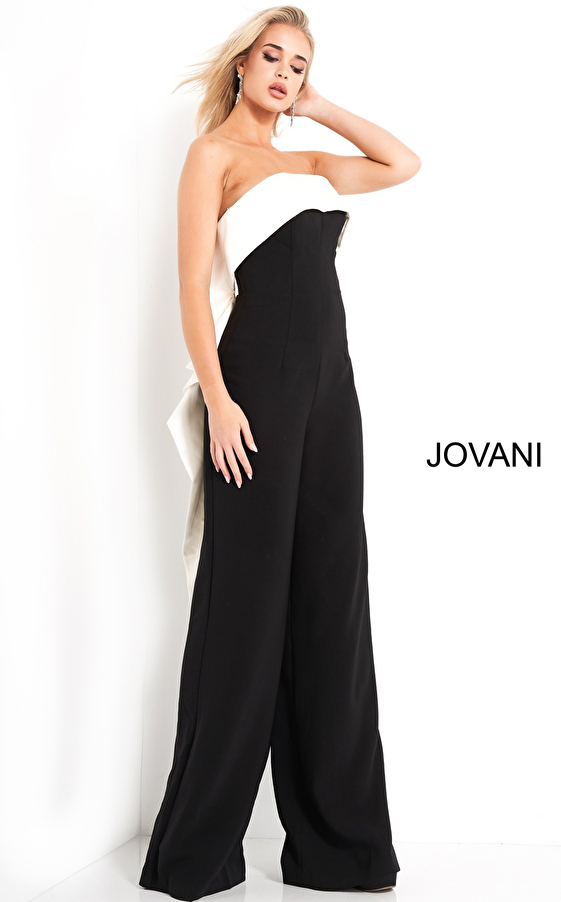 Jovani 04355 Black Ivory Strapless Evening jumpsuit 