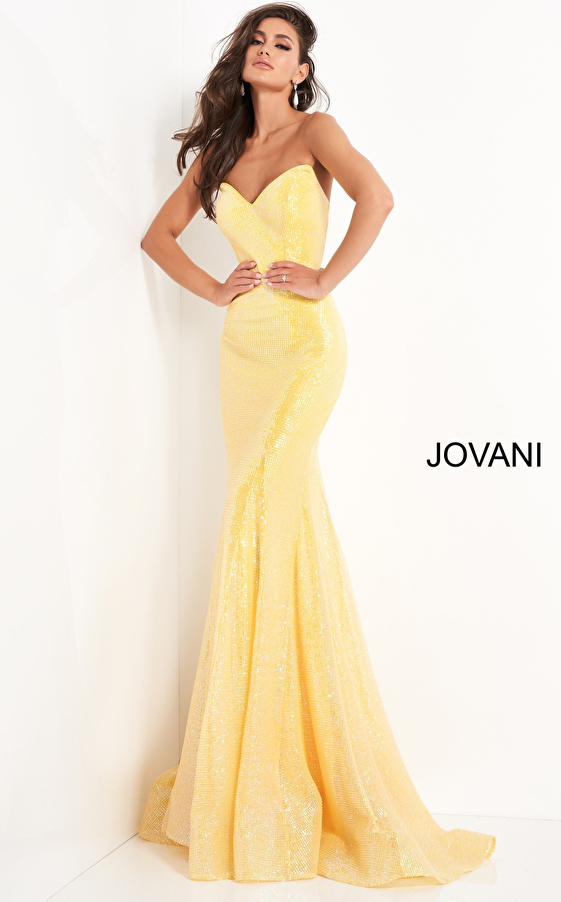 Yellow sgtretch sequin prom dress 04831