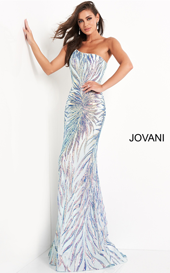 Jovani 05664 One Shoulder Sequin Sheath Prom Gown