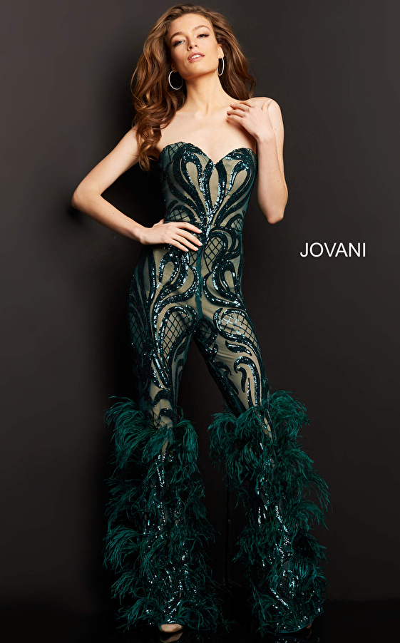 Jovani 05669 Embellished Sweetheart Neck Jumpsuit