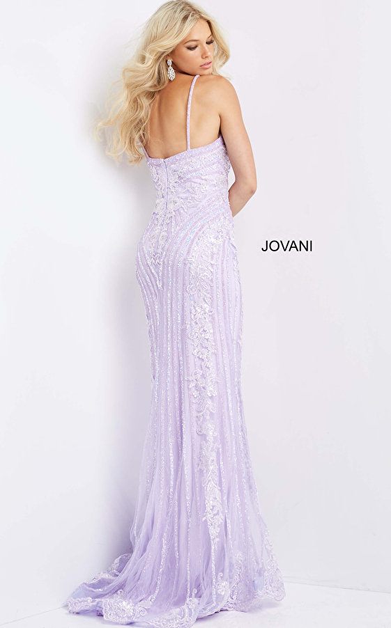 Lilac plunging neck long dress 05752