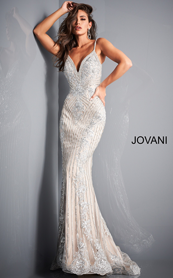 Jovani 05752 Lilac Spaghetti Strap V Neck Dress