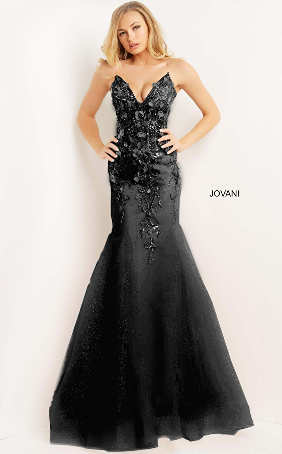Jovani 05839 Blush Plunging Neck Mermaid Prom Dress