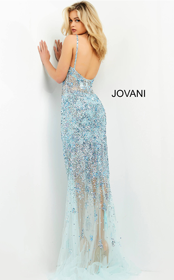 Light blue open back dress Jovani 05872