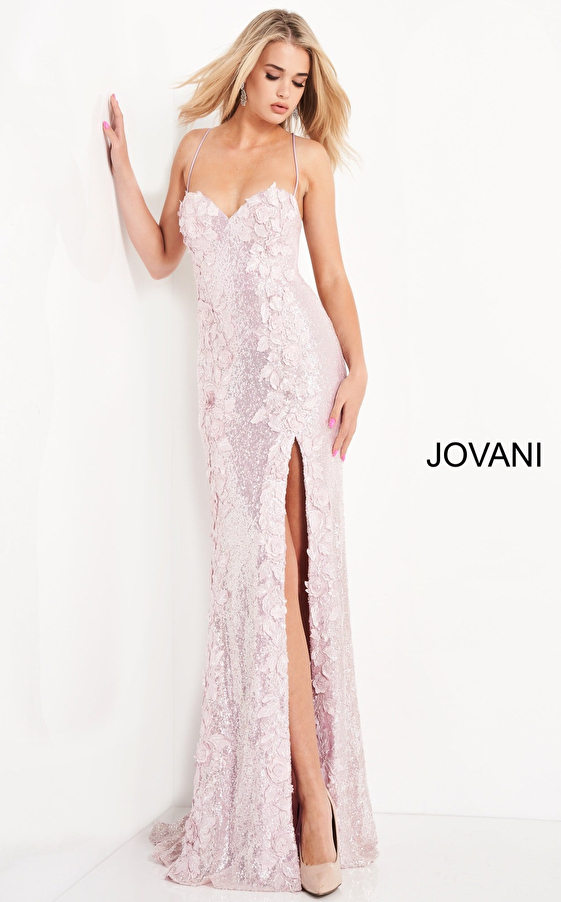 Jovani 06109 Ice Pink Sweetheart Neck Floral Prom Dress