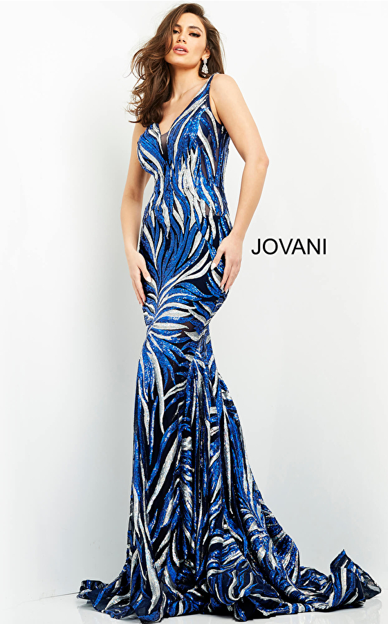 jovani Jovani 06153 Navy Silver Sequin Gown