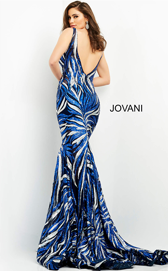 Jovani 06153 Navy Silver Sequin Prom Gown