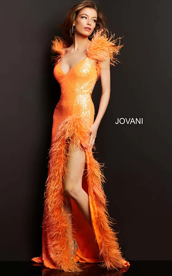 jovani Jovani 06164 High Slit Embellished Prom Dress