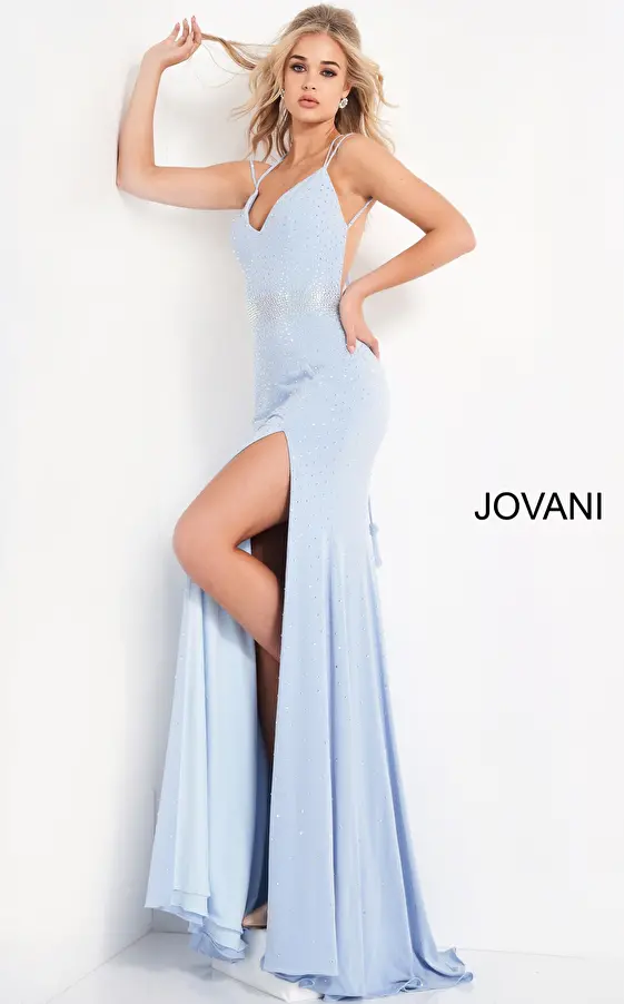 Jovani 06209 Light Blue Embellished Jersey Prom Dress