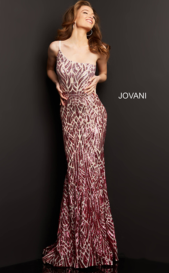 Jovani 06469 Silver Cafe Embellished One Shoulder Special Occasion Dress