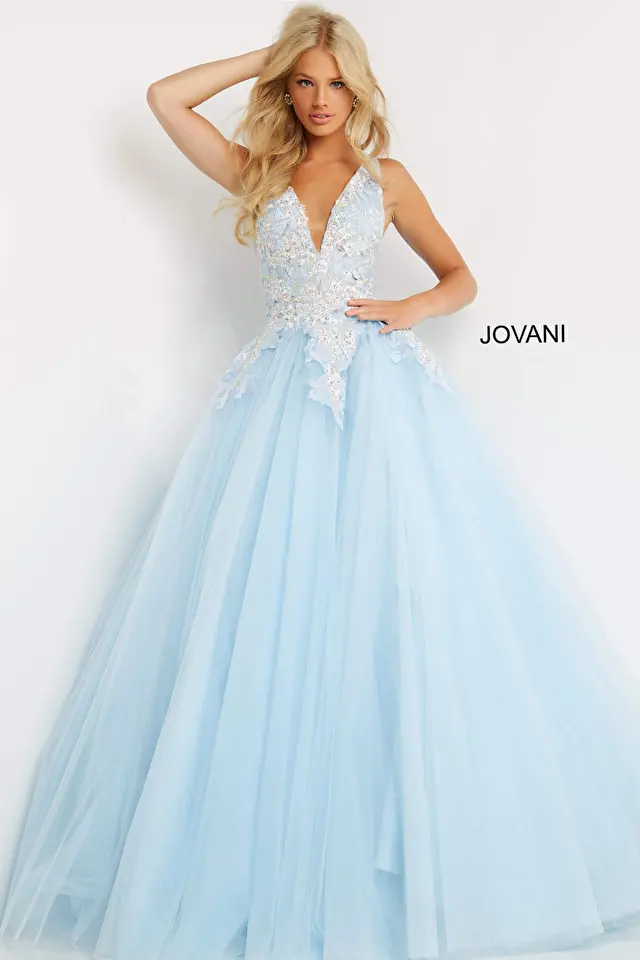 Model wearing Jovani style 06808 prom dress