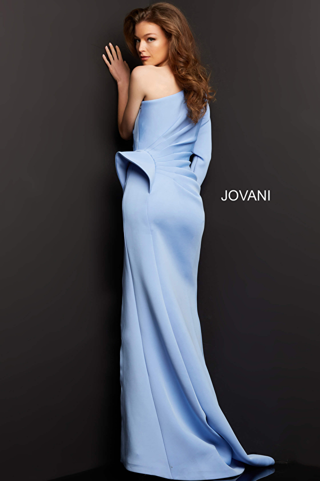 Jovani Dress 06998 | Light Blue Scuba Pleated Waist Evening Dress