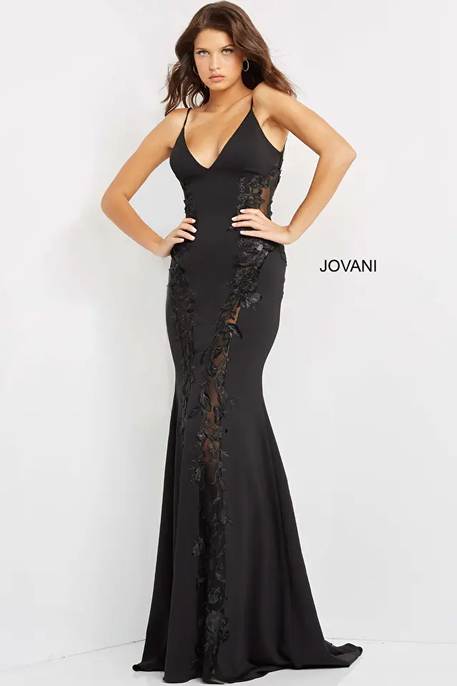 Model wearing Jovani style 07296 prom dress