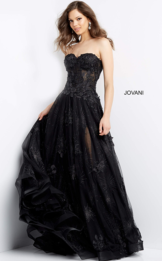 Jovani 07304 Burgundy Strapless Corset Bodice Prom Gown
