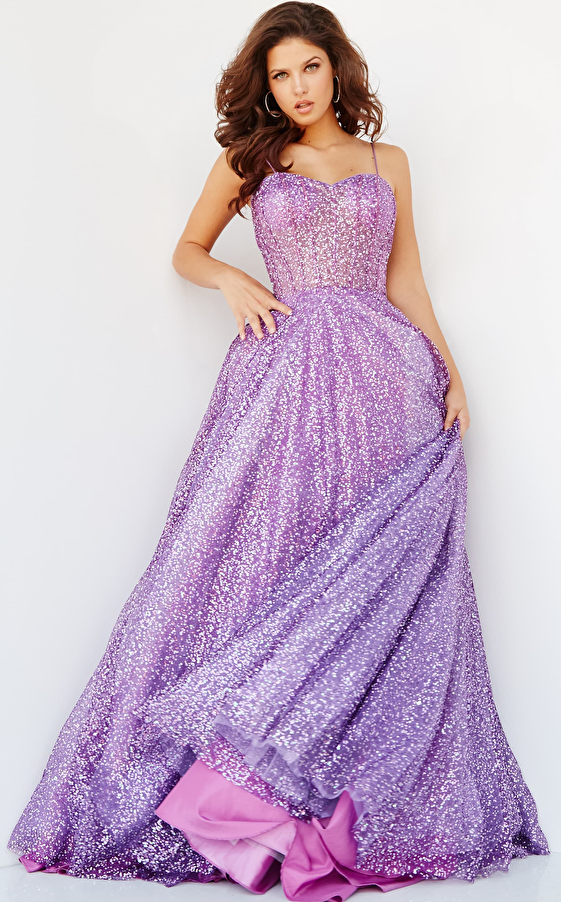 jovani Jovani 07423 Purple Corset Bodice A Line Prom Gown
