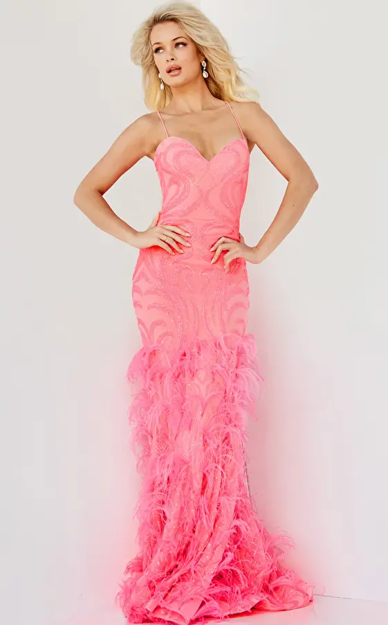 pink dress with feather 07425