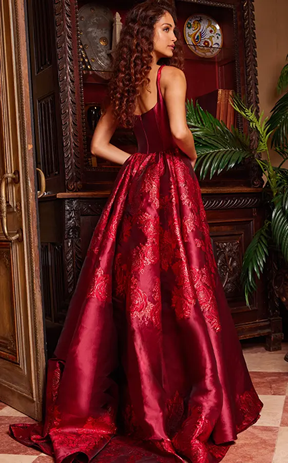 red square neck prom dress 07441