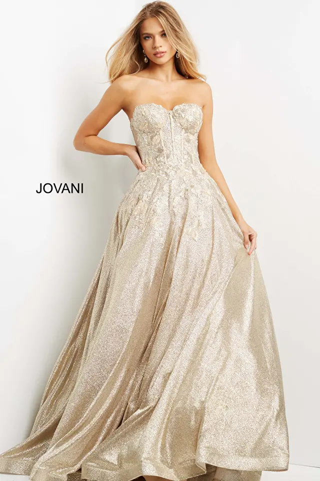 Model wearing Jovani style 07497 corset dress