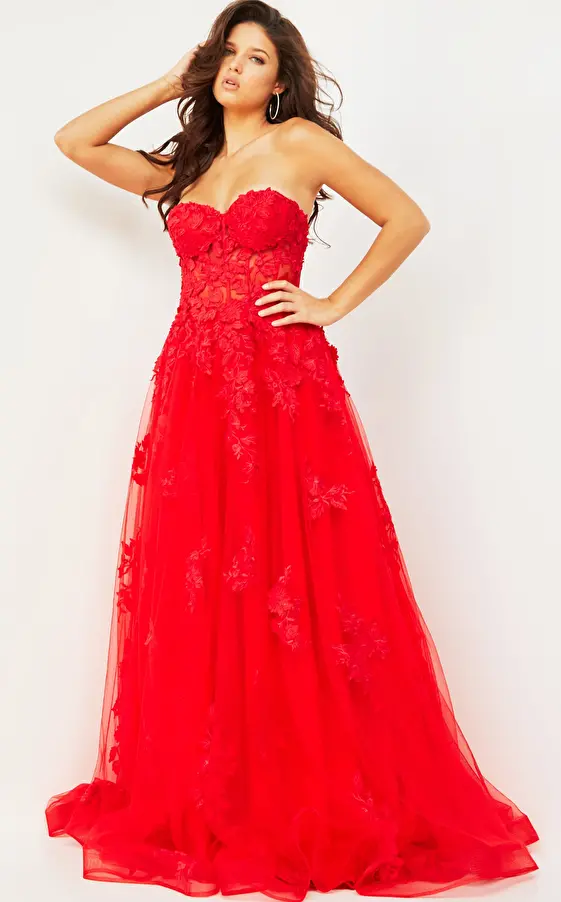 jovani Jovani 07901 Red Strapless Sweetheart Prom Gown