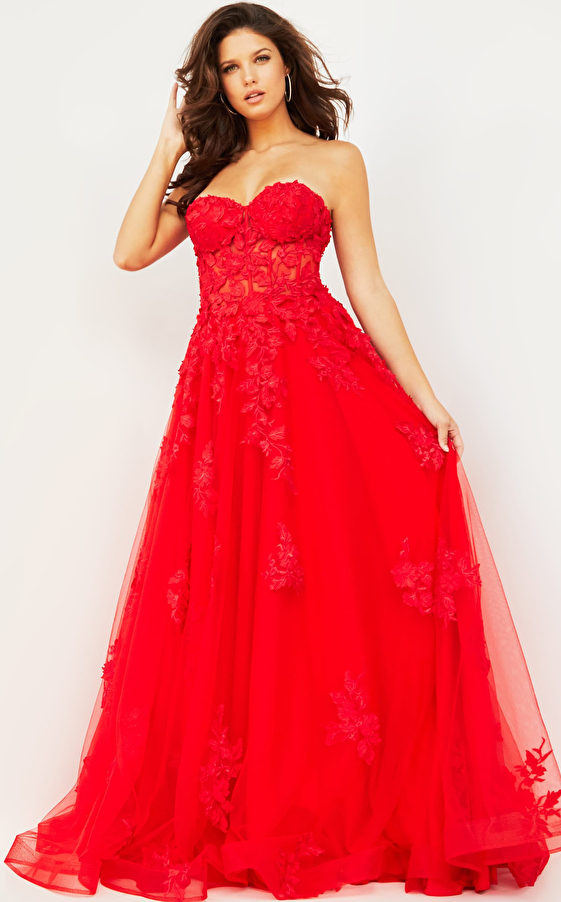 Jovani 07901 Red Strapless Sweetheart Prom Gown