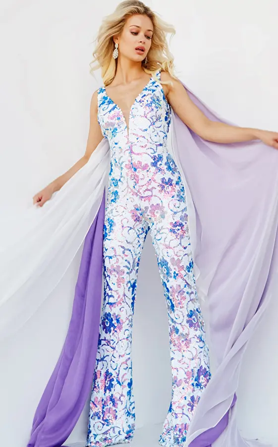 print multi color prom jumpsuit 08258
