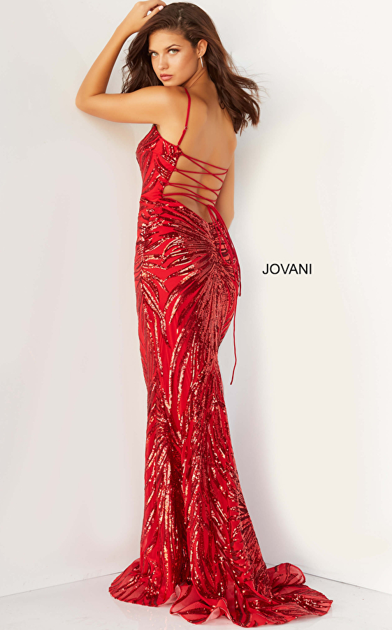 Jovani 08481 Iridescent Blue Spaghetti Strap Prom Dress