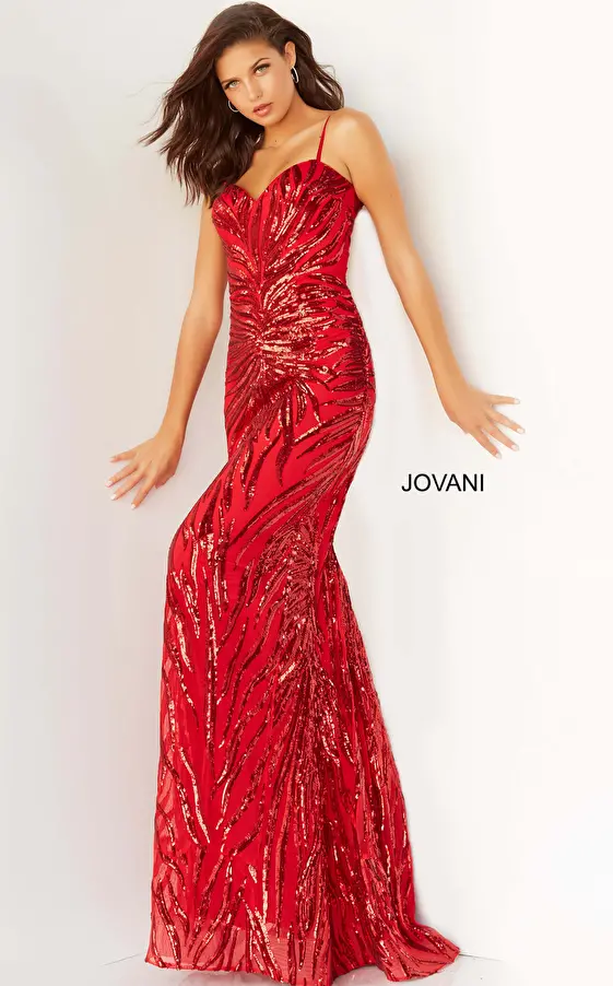 jovani Jovani 08481 Red Embellished Tie Back Prom Dress