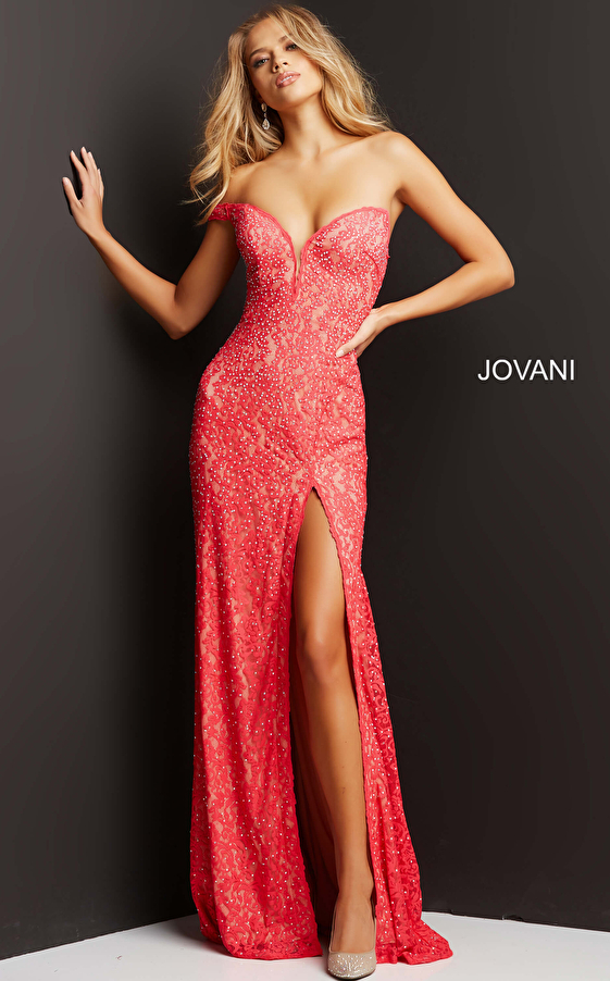 High slit lace Jovani prom dress 08684