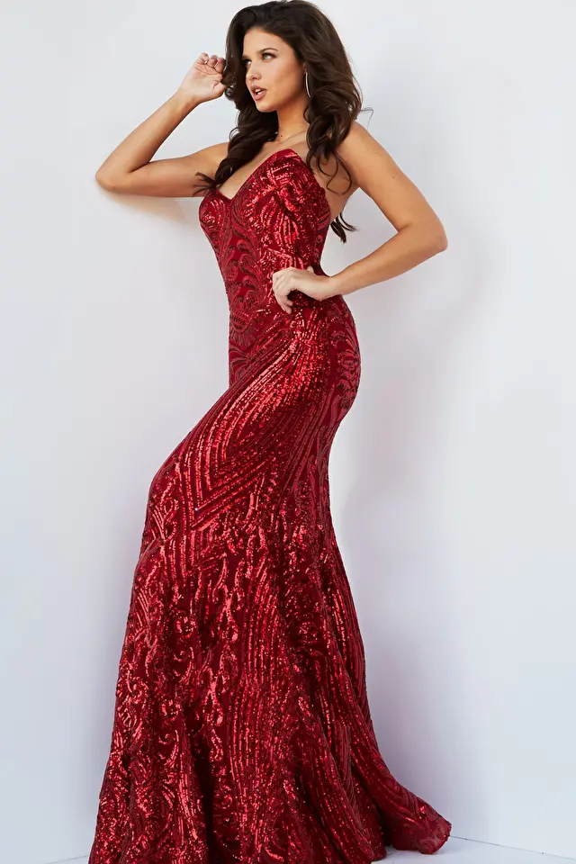 Model wearing Jovani style 09695 prom dress