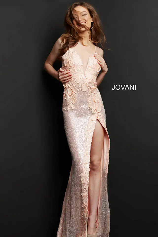 Model wearing Jovani style 1012 sexy prom dress