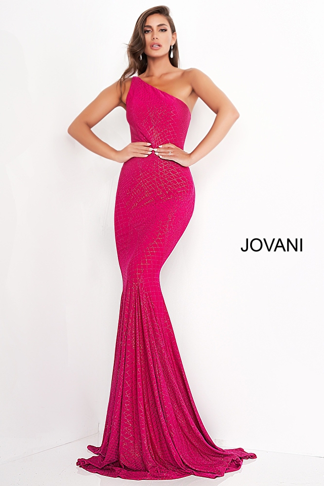 Model wearing Jovani style 1119 wedding guest dresses & party dress