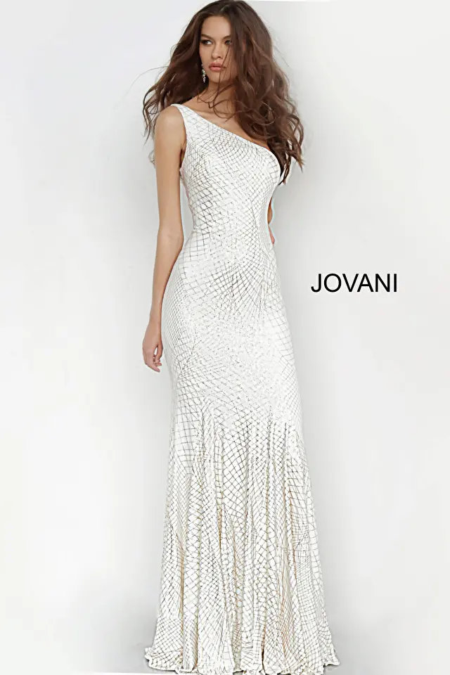 Off white gold jersey prom dress Jovani 1119