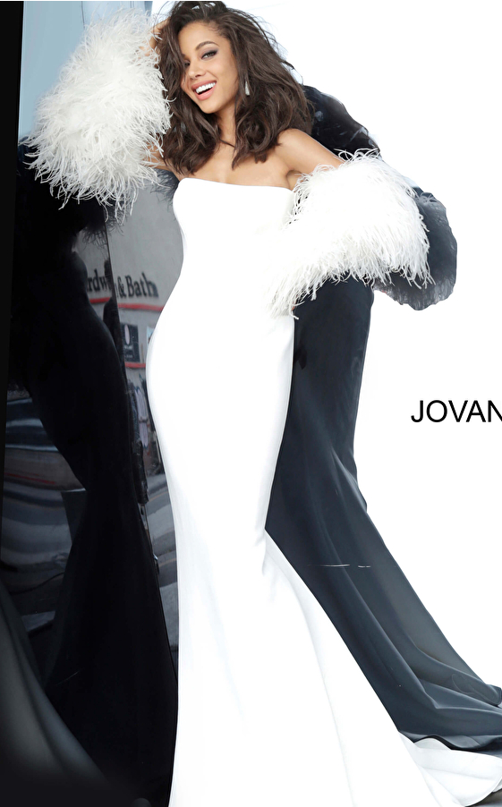 White scuba long sleeve prom dress Jovani 1226